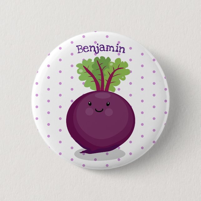 Cute happy beet root kitchen cartoon illustration button (Front)
