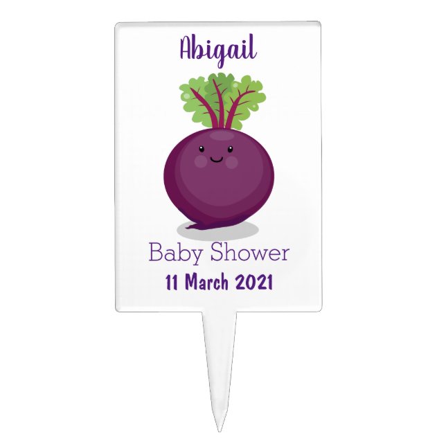Cute happy beet root kitchen cartoon illustration cake topper (Front)