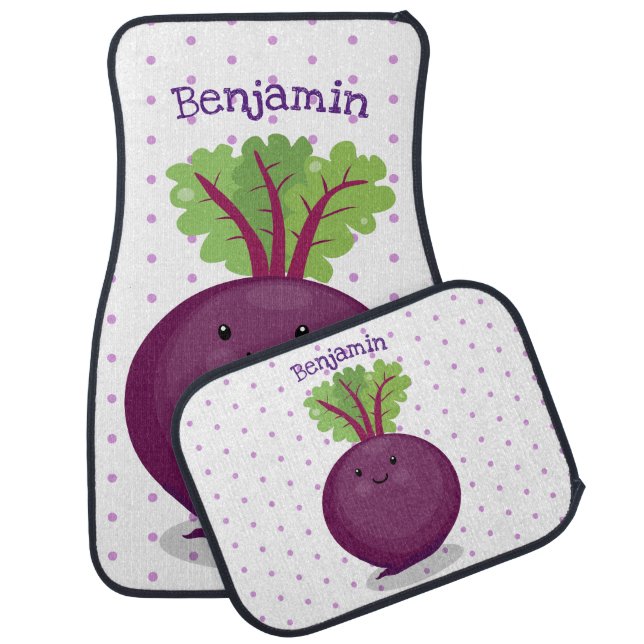 Cute happy beet root kitchen cartoon illustration car floor mat (Set)