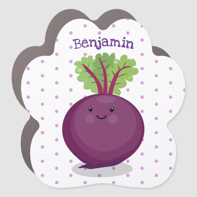 Cute happy beet root kitchen cartoon illustration car magnet (Front)