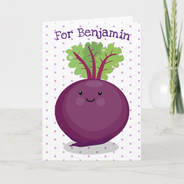 Cute happy beet root kitchen cartoon illustration card (Front)