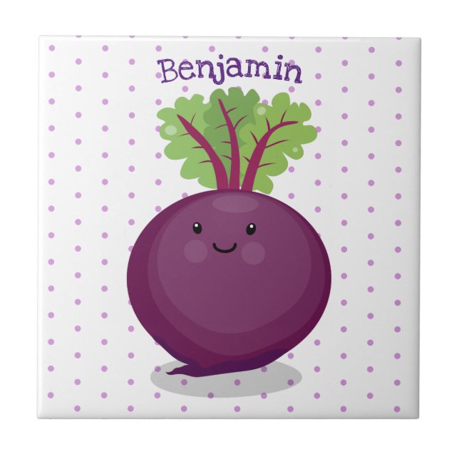 Cute happy beet root kitchen cartoon illustration ceramic tile (Front)