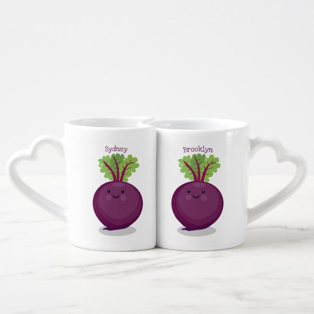 Cute happy beet root kitchen cartoon illustration coffee mug set (Back Nesting)