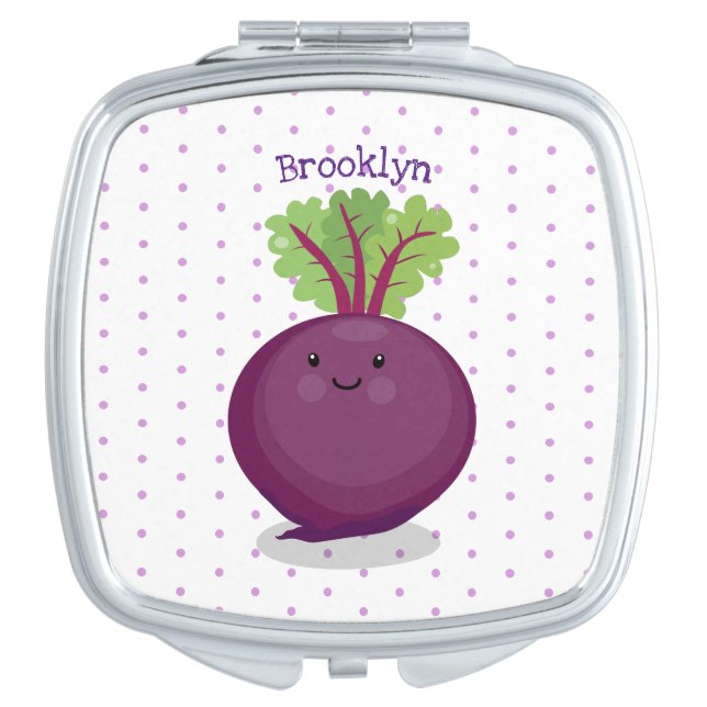 Cute happy beet root kitchen cartoon illustration compact mirror (Front)