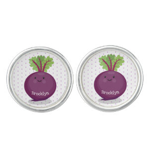 Cute happy beet root kitchen cartoon illustration cufflinks