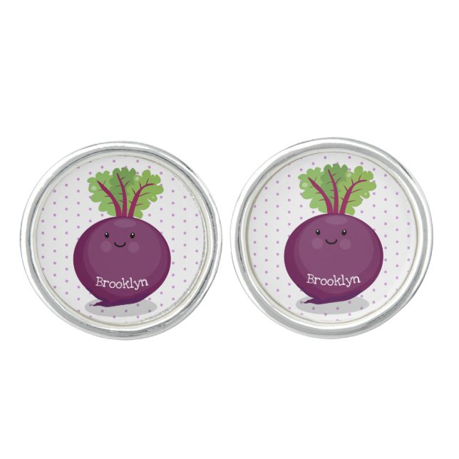 Cute happy beet root kitchen cartoon illustration cufflinks (Front)