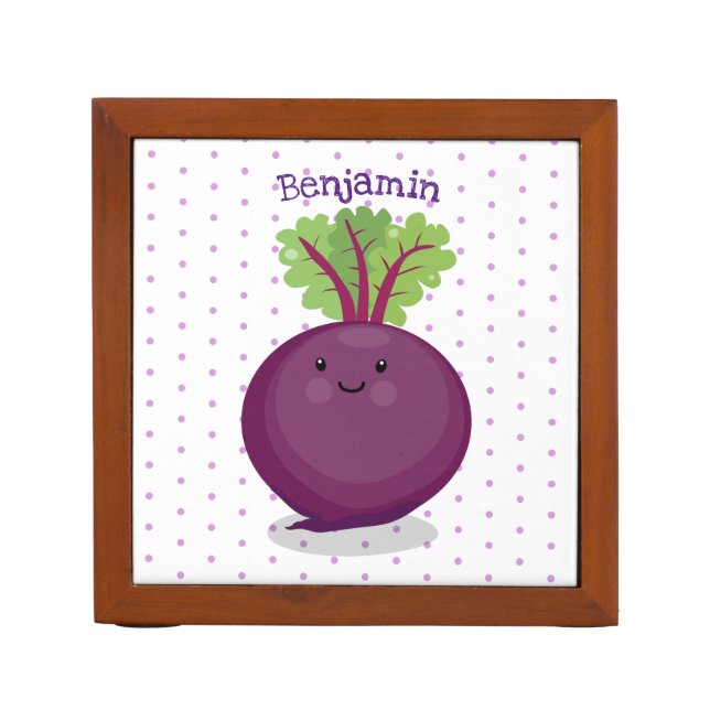 Cute happy beet root kitchen cartoon illustration desk organizer (Front)