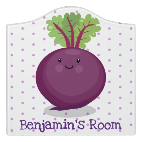 Cute happy beet root kitchen cartoon illustration door sign