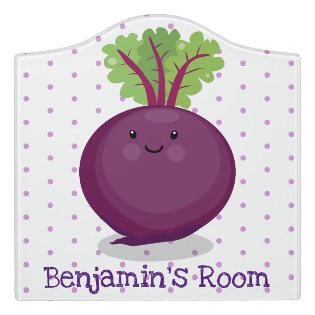 Cute happy beet root kitchen cartoon illustration door sign (Large Crest Front)