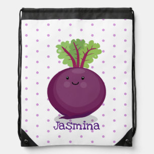 Cute happy beet root kitchen cartoon illustration drawstring bag