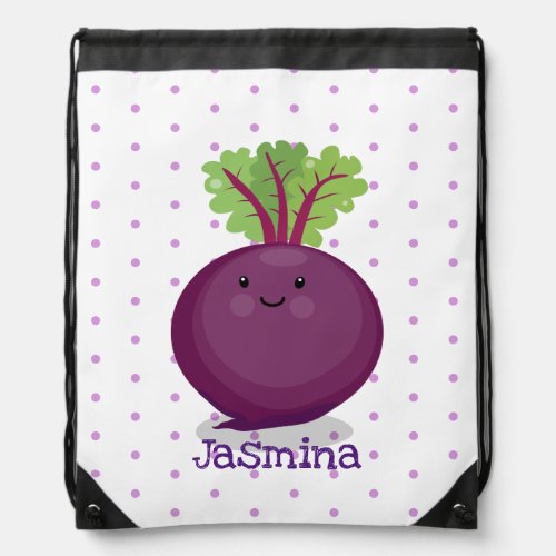 Cute happy beet root kitchen cartoon illustration drawstring bag