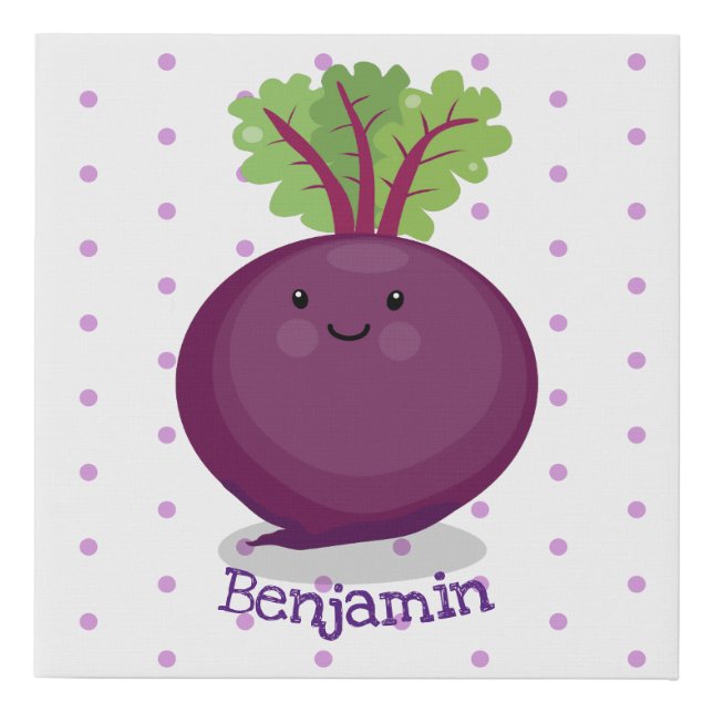 Cute happy beet root kitchen cartoon illustration faux canvas print (Front)