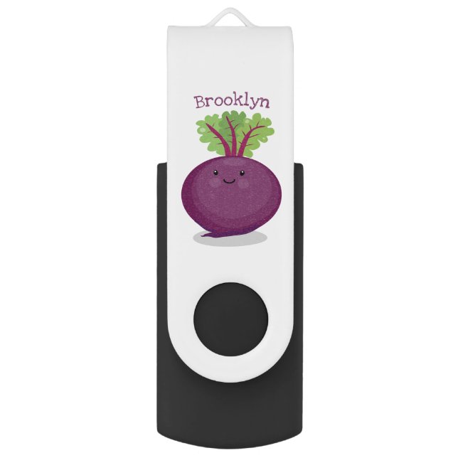 Cute happy beet root kitchen cartoon illustration flash drive (Front Vertical)
