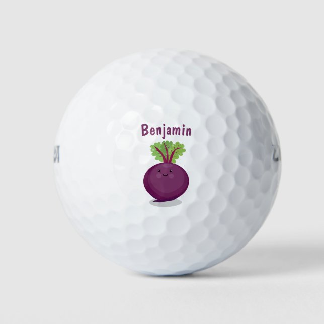 Cute happy beet root kitchen cartoon illustration golf balls (Front)