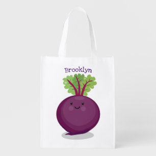 Cute happy beet root kitchen cartoon illustration grocery bag