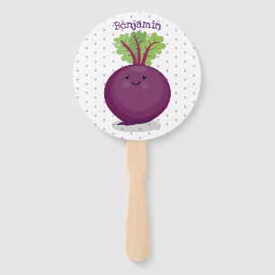 Cute happy beet root kitchen cartoon illustration hand fan