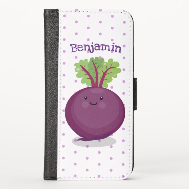 Cute happy beet root kitchen cartoon illustration iPhone wallet case (Front)