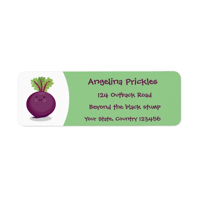 Cute happy beet root kitchen cartoon illustration label (Front)