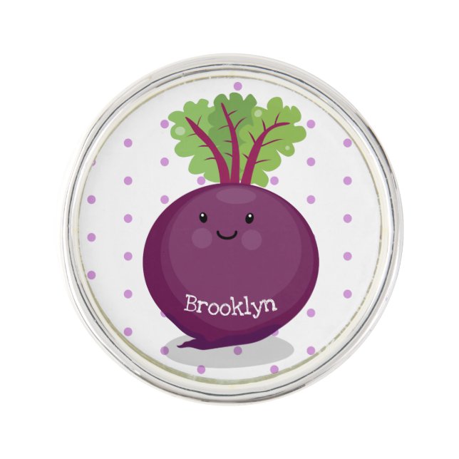 Cute happy beet root kitchen cartoon illustration lapel pin (Front)