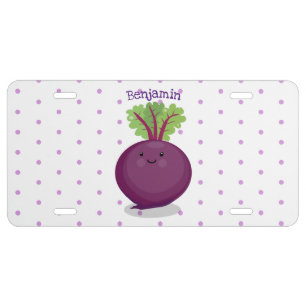Cute happy beet root kitchen cartoon illustration license plate