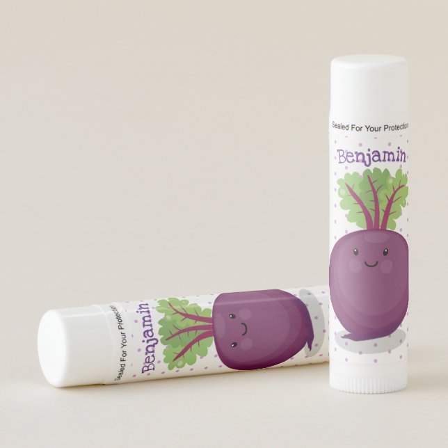 Cute happy beet root kitchen cartoon illustration lip balm (Front)