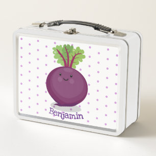 Cute happy beet root kitchen cartoon illustration metal lunch box
