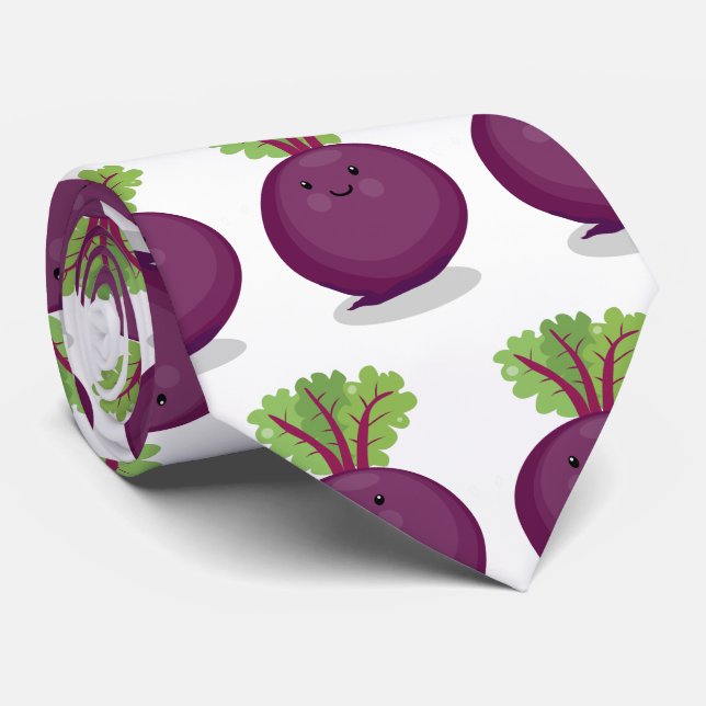 Cute happy beet root kitchen cartoon illustration neck tie (Rolled)