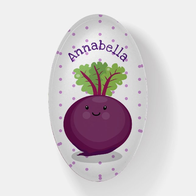 Cute happy beet root kitchen cartoon illustration paperweight (Vertical)