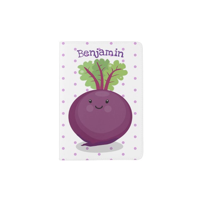 Cute happy beet root kitchen cartoon illustration passport holder (Front)