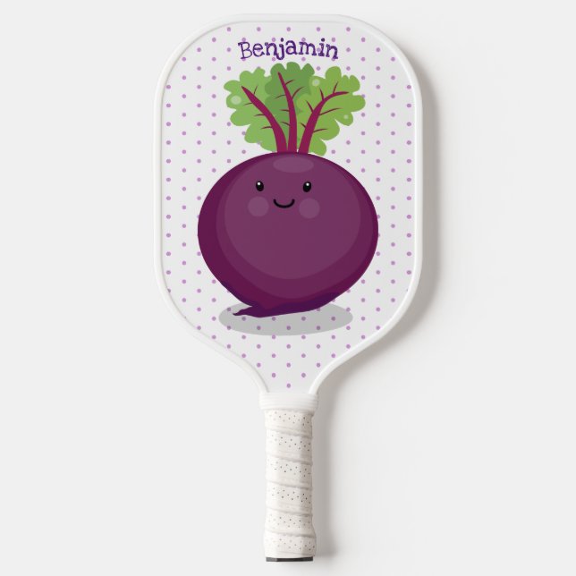 Cute happy beet root kitchen cartoon illustration pickleball paddle (Front)