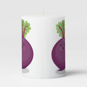 Cute happy beet root kitchen cartoon illustration pillar candle