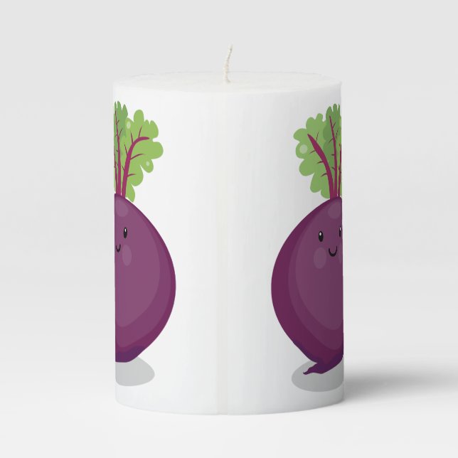 Cute happy beet root kitchen cartoon illustration pillar candle (Back)