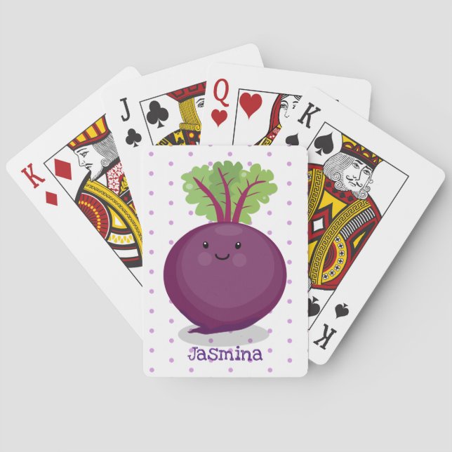 Cute happy beet root kitchen cartoon illustration poker cards (Back)