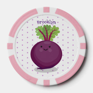 Cute happy beet root kitchen cartoon illustration poker chips