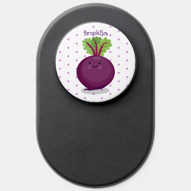 Cute happy beet root kitchen cartoon illustration PopSocket (Popsocket)