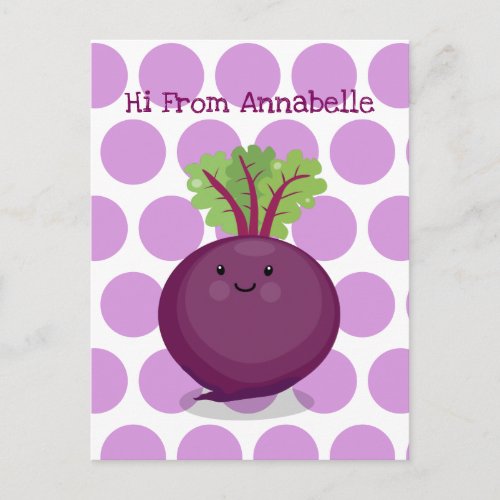Cute happy beet root kitchen cartoon illustration postcard