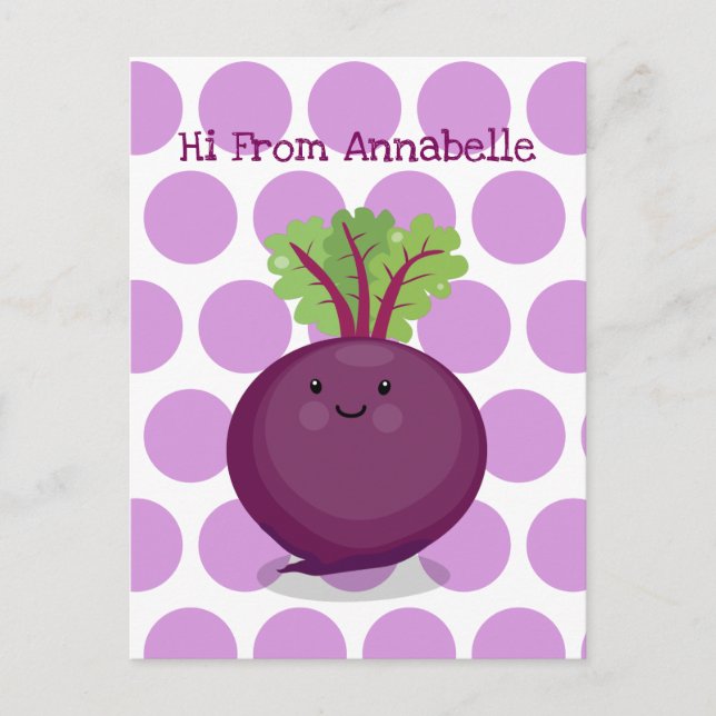 Cute happy beet root kitchen cartoon illustration postcard (Front)