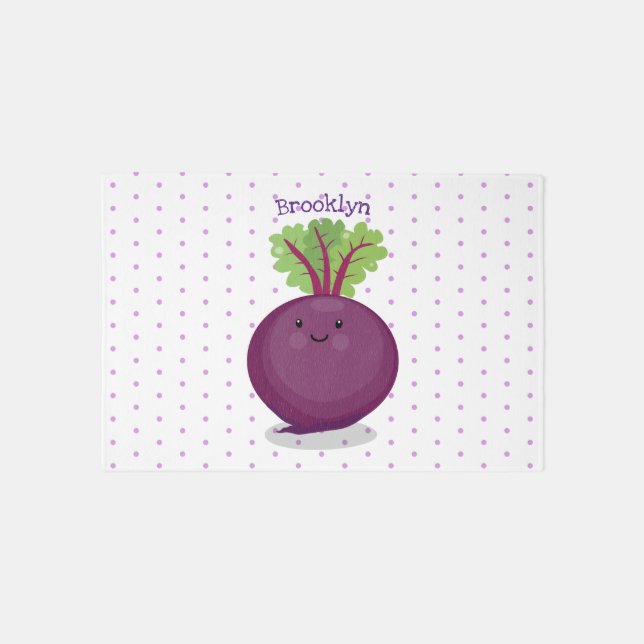 Cute happy beet root kitchen cartoon illustration rug (Front)