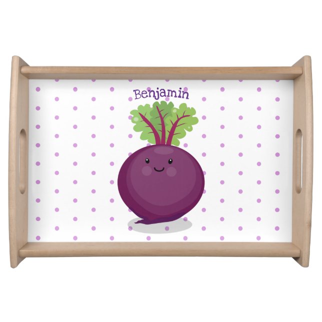 Cute happy beet root kitchen cartoon illustration serving tray (Front)