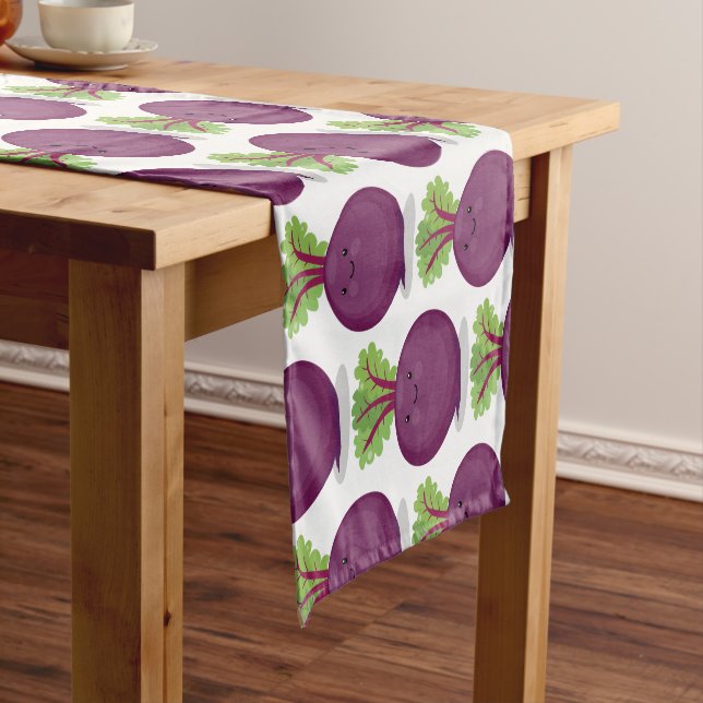 Cute happy beet root kitchen cartoon illustration short table runner (In Situ)