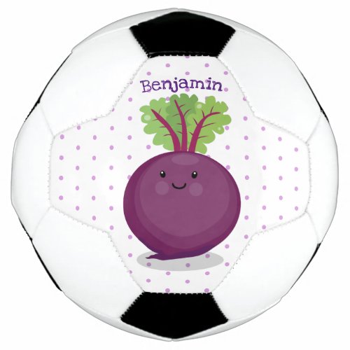 Cute happy beet root kitchen cartoon illustration soccer ball