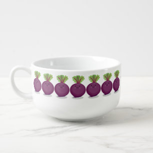 Cute happy beet root kitchen cartoon illustration soup mug
