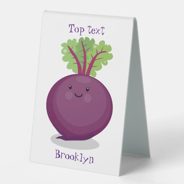 Cute happy beet root kitchen cartoon illustration table tent (Front)