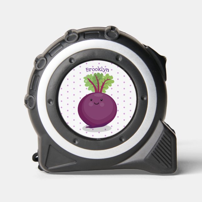 Cute happy beet root kitchen cartoon illustration tape measure (Front)