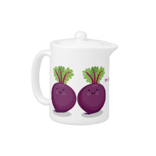 Cute happy beet root kitchen cartoon illustration teapot