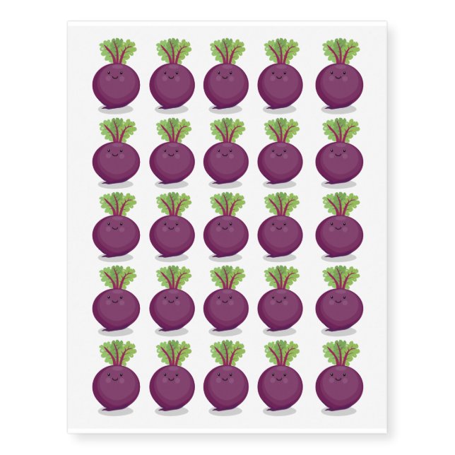 Cute happy beet root kitchen cartoon illustration temporary tattoos (Front)