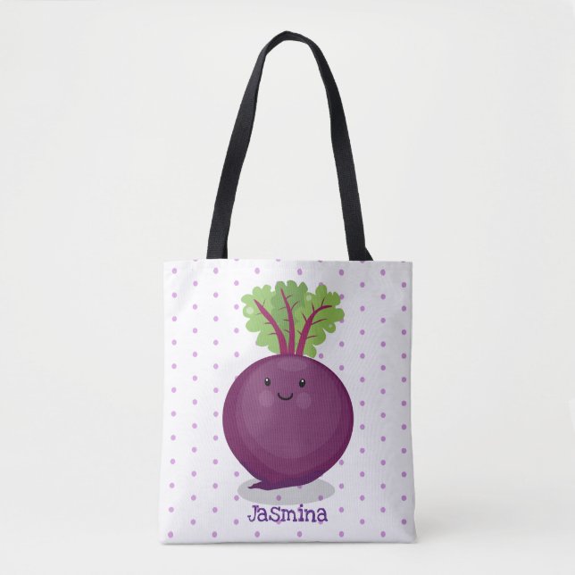 Cute happy beet root kitchen cartoon illustration tote bag (Front)