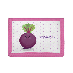 Cute happy beet root kitchen cartoon illustration trifold wallet