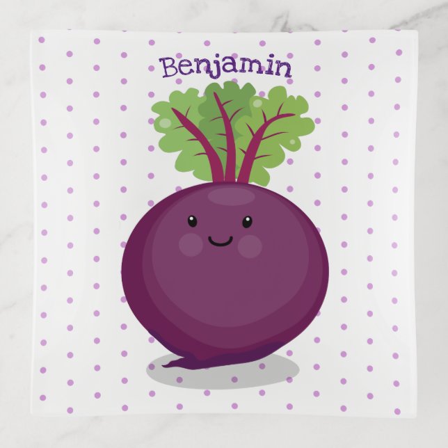 Cute happy beet root kitchen cartoon illustration trinket tray (Front)