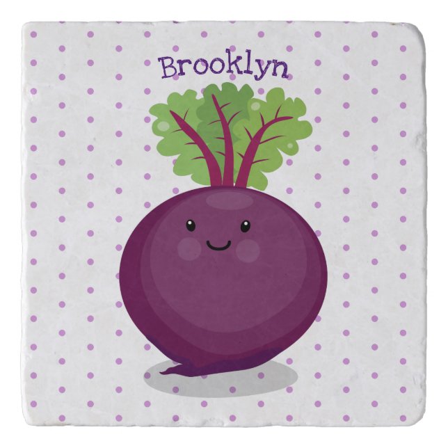 Cute happy beet root kitchen cartoon illustration trivet (Front)